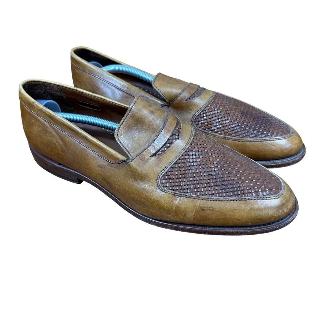Allen Edmonds Carlstadt Loafers Mens 11.5 D Tan Woven Leather Penny Slip On Shoe